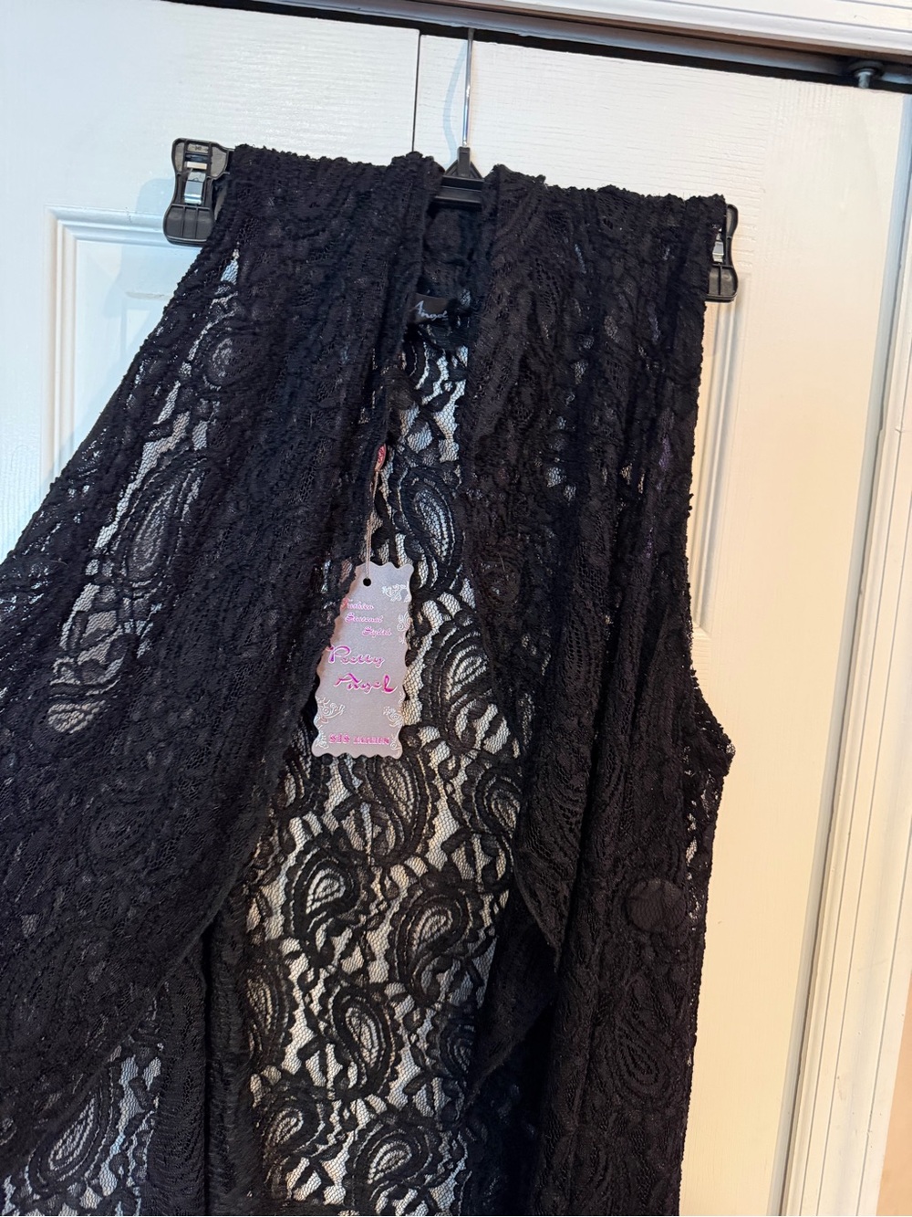 Pretty Angel Black Floral Lace Overlay Vest